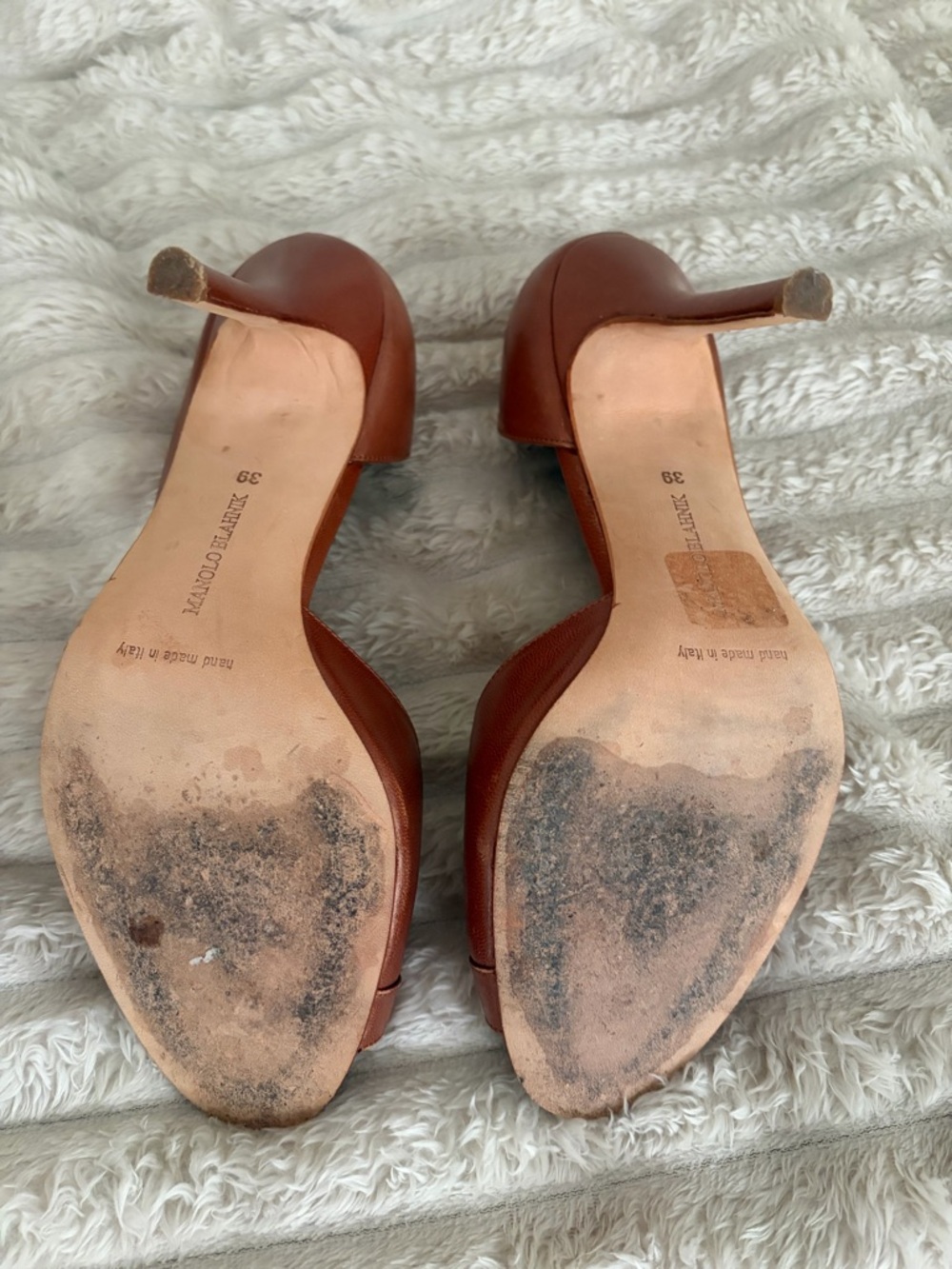 Manolo Blahnik Brown Leather Peep-Toe Heels with Leopard Lining - Picture 3 of 5